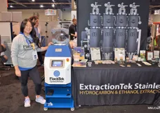 Michelle Jun showing the FlackTek SpeedMixer. "The system is utilized in extraction labs and production kitchens because our cannabis clients need fast, repeatable and better-quality mixing for their end-products."